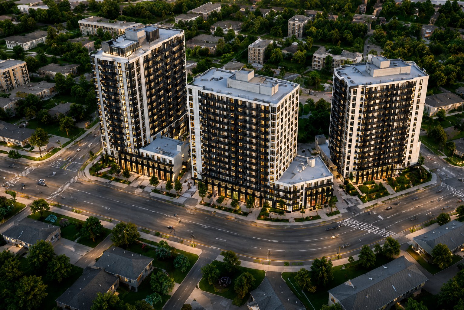 Aerial of the community at dusk